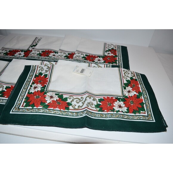 Vtg Made in Brazil SUNWEAVE Christmas Poinsettia Cotton Dinner Napkins 8 pc new - Picture 5 of 12